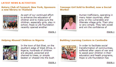 Hope Is Life Foundation - Activities Hope Is Life Foundation - Activities