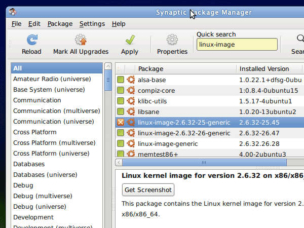 linux-image-grub Linux image GRUB remove